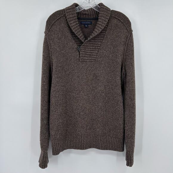 Banana Republic Elevated Shawl Sweater Brown Lambs Wool Cozy Warm Mens Size Med - Picture 3 of 11